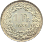 1 Franken 1939 B - fast stempelglanz - Patina